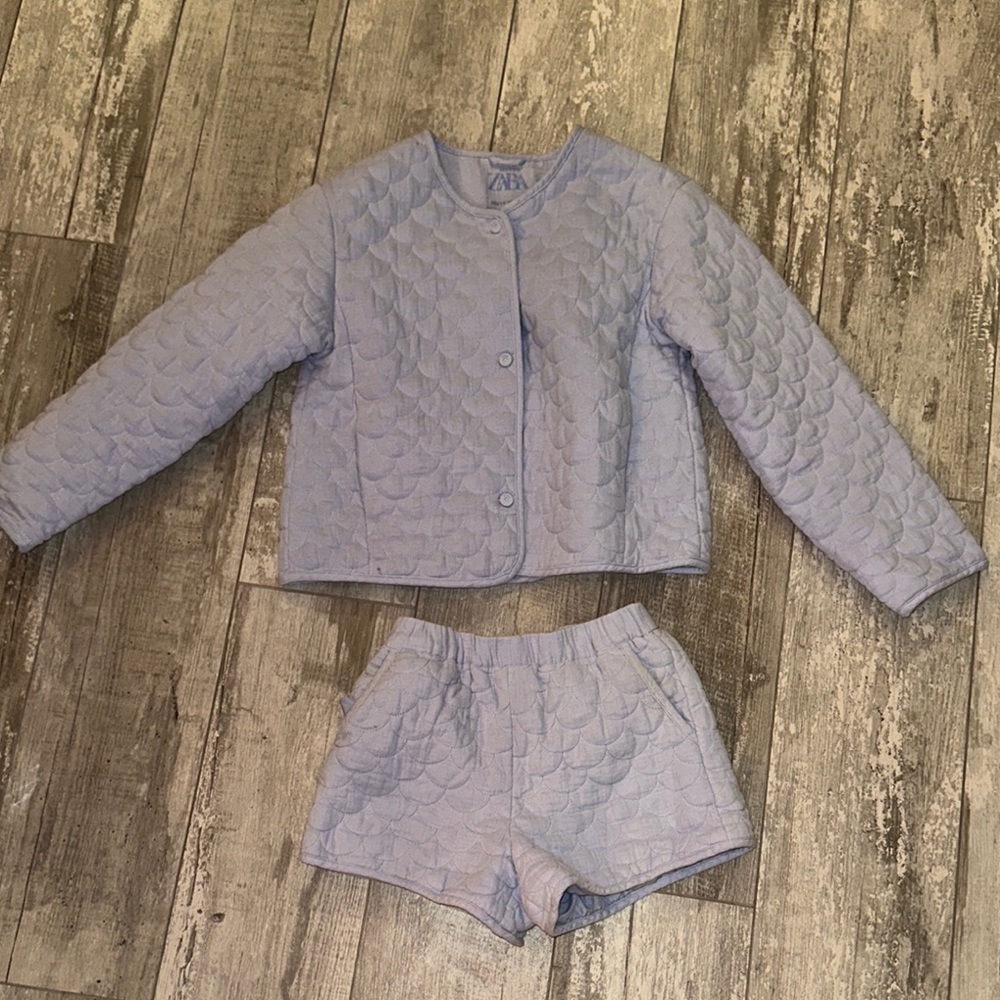 Zara Blue Matching Set Puffer Jacket Quilted Design